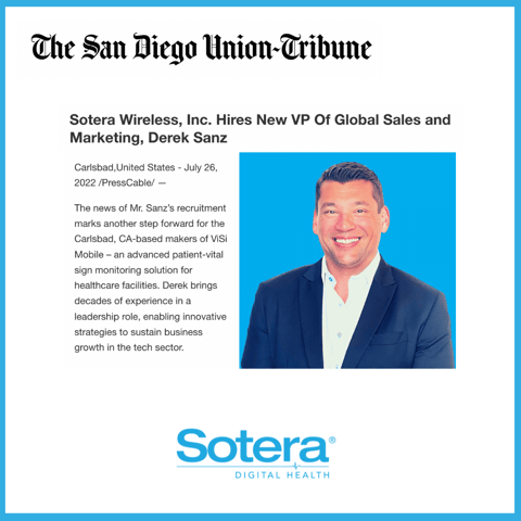 PR Sotera Wireless, Inc. Hires New VP Of Global Sales and Marketing, Derek Sanz-1